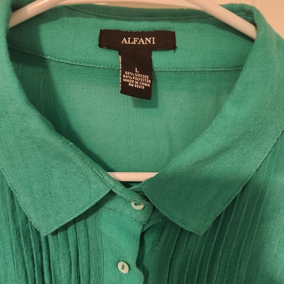 Alfani Large Green Cuffed Sleeve Button Down Shirt - Picture 2 of 6